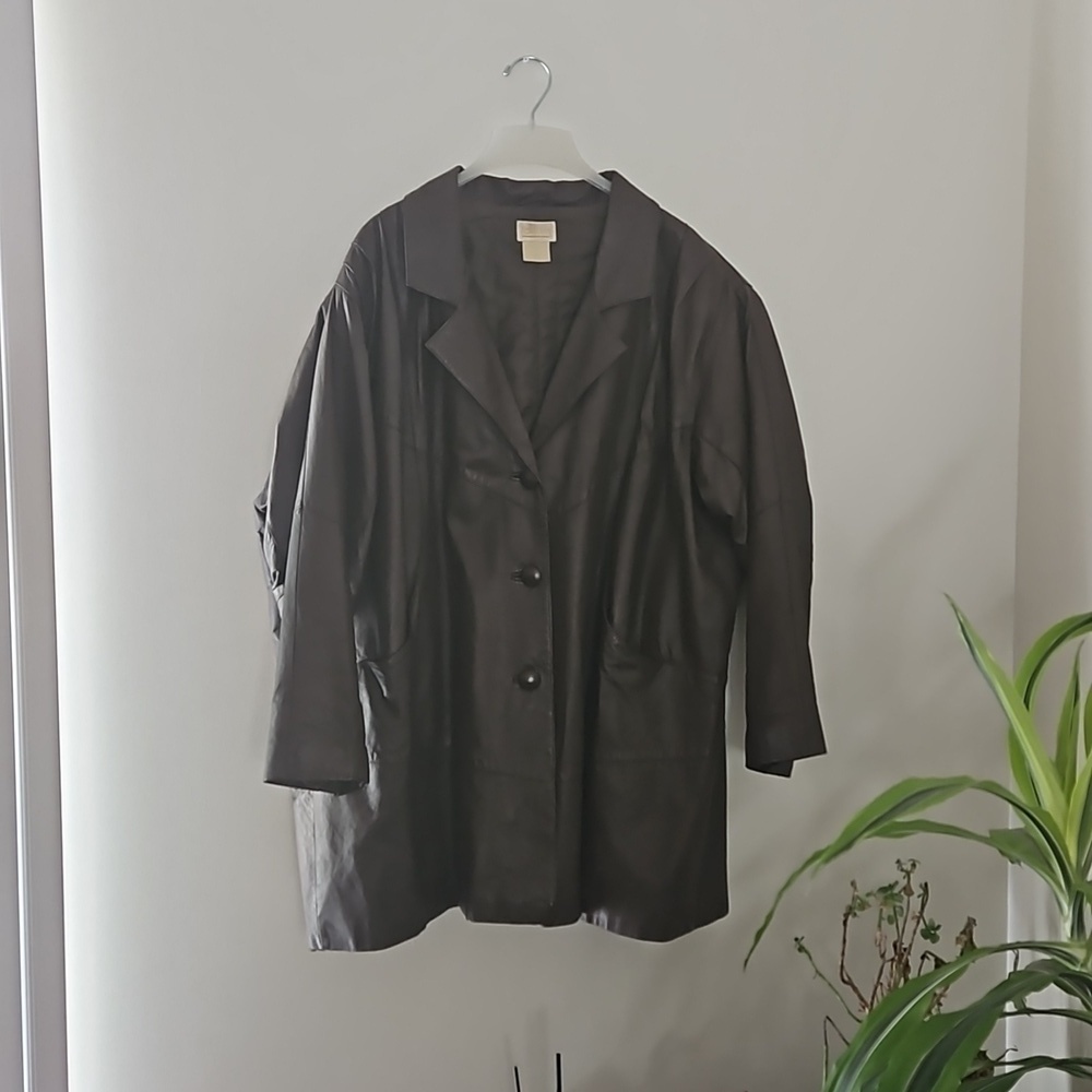 Roman's Leather Button Jacket  size 3X- 4X  Brown Pre-owned
